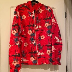 NWT Forever 21 Red Floral Hooded Wind Breaker